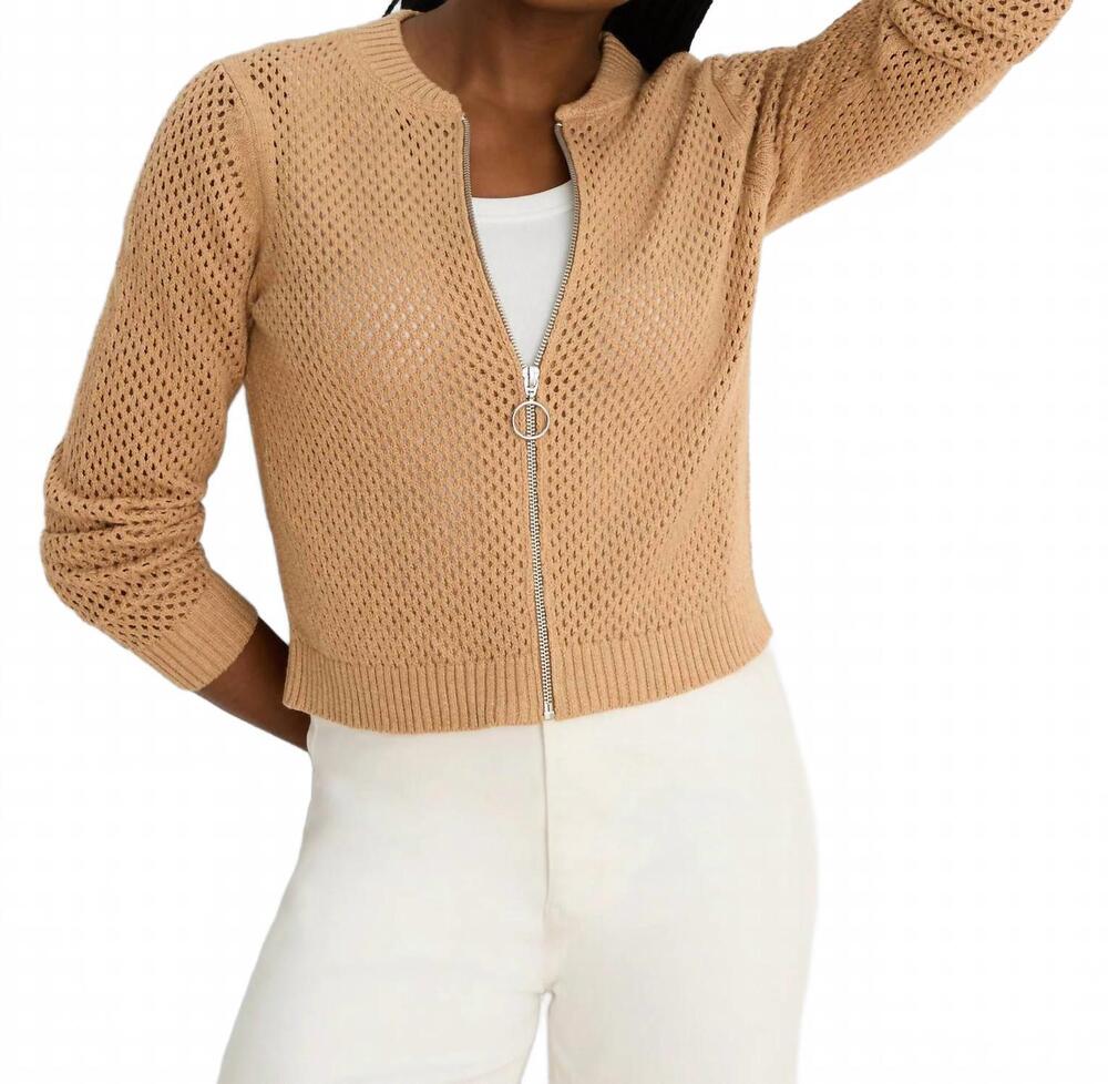 NEW NIC + ZOE zip front mesh cardigan in caramel